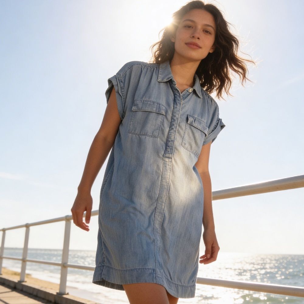 Vineyard Vines women’s Light Blue Denim Short-Sleeve dress size S